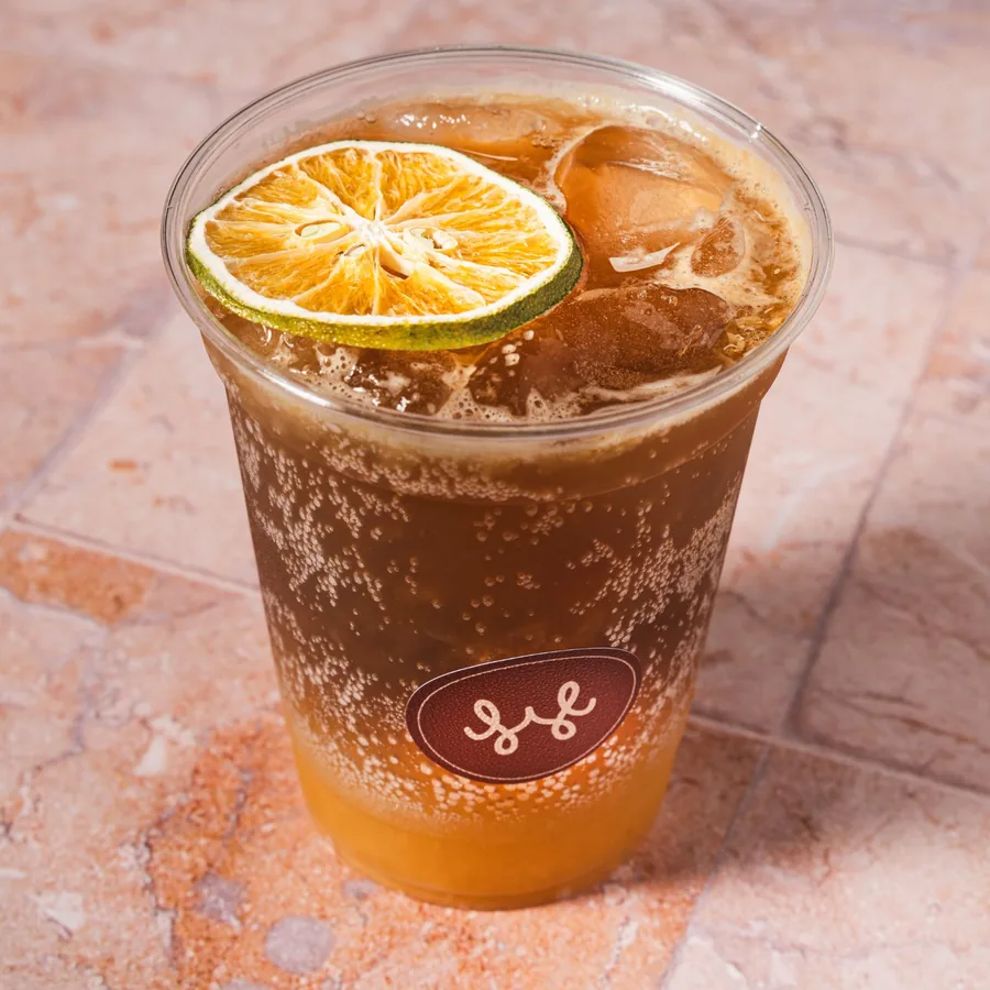 Bebida tónica con hielo y rodaja de cítrico deshidratado
